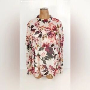 340. Worthington Odette Ruffled Tiered Floral Sheer Blouse
